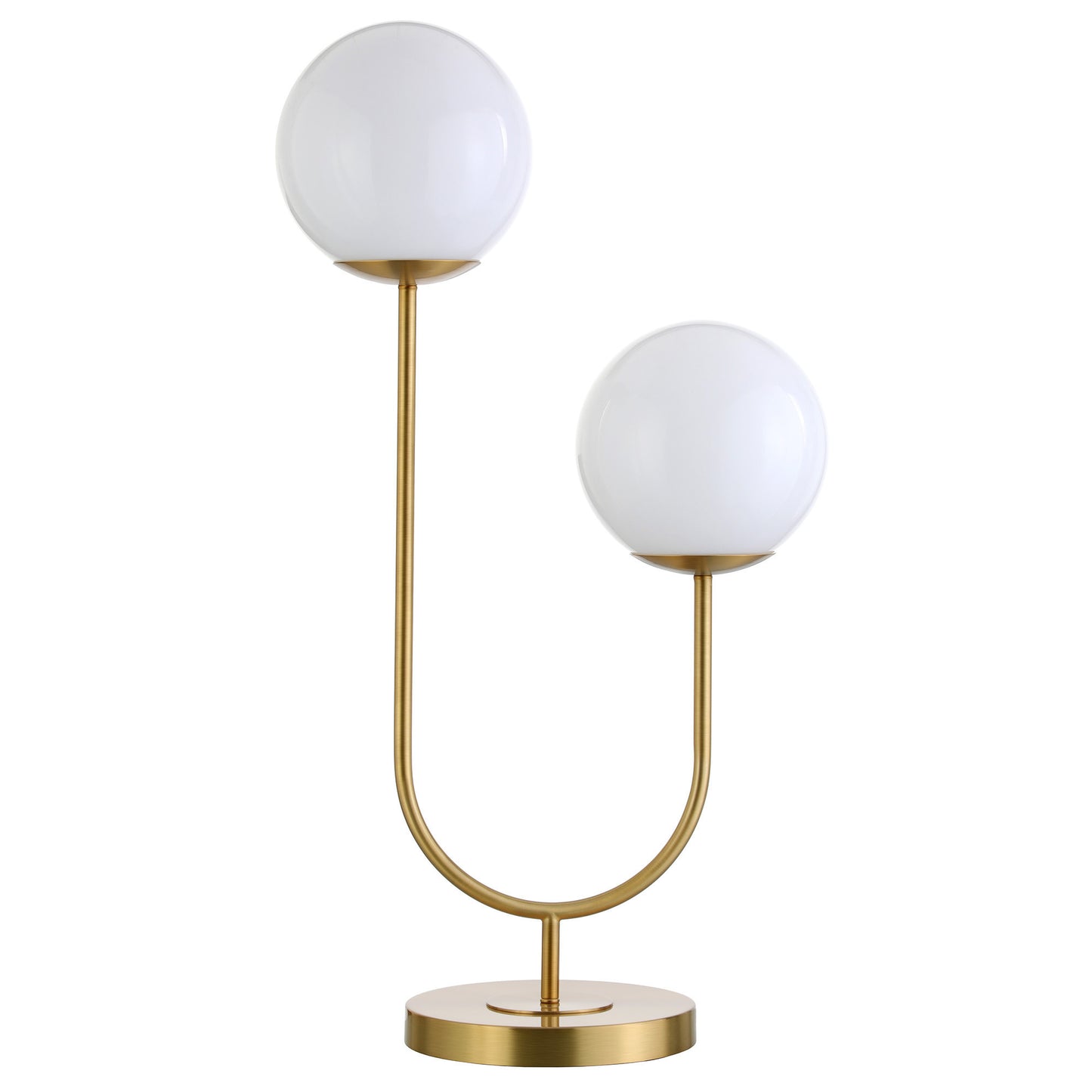 28" Gold Metal Two Light Novelty Globe Table Lamp With White Globe Shade