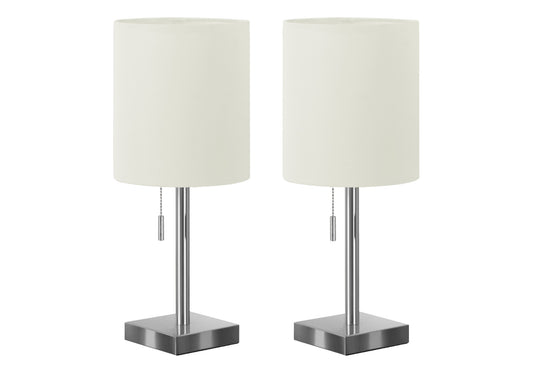 Set of Two 17" Silver Metal Candlestick USB Table Lamp With Ivory Drum Shade