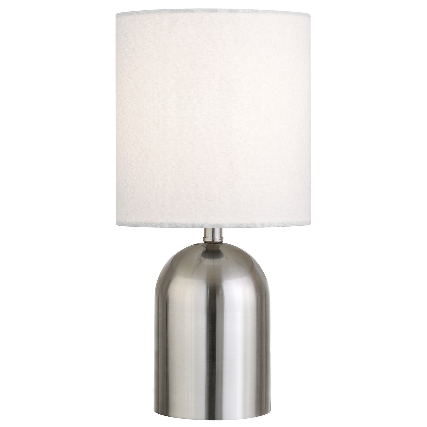 13" Silver Metal Cylinder Table Lamp With White Drum Shade