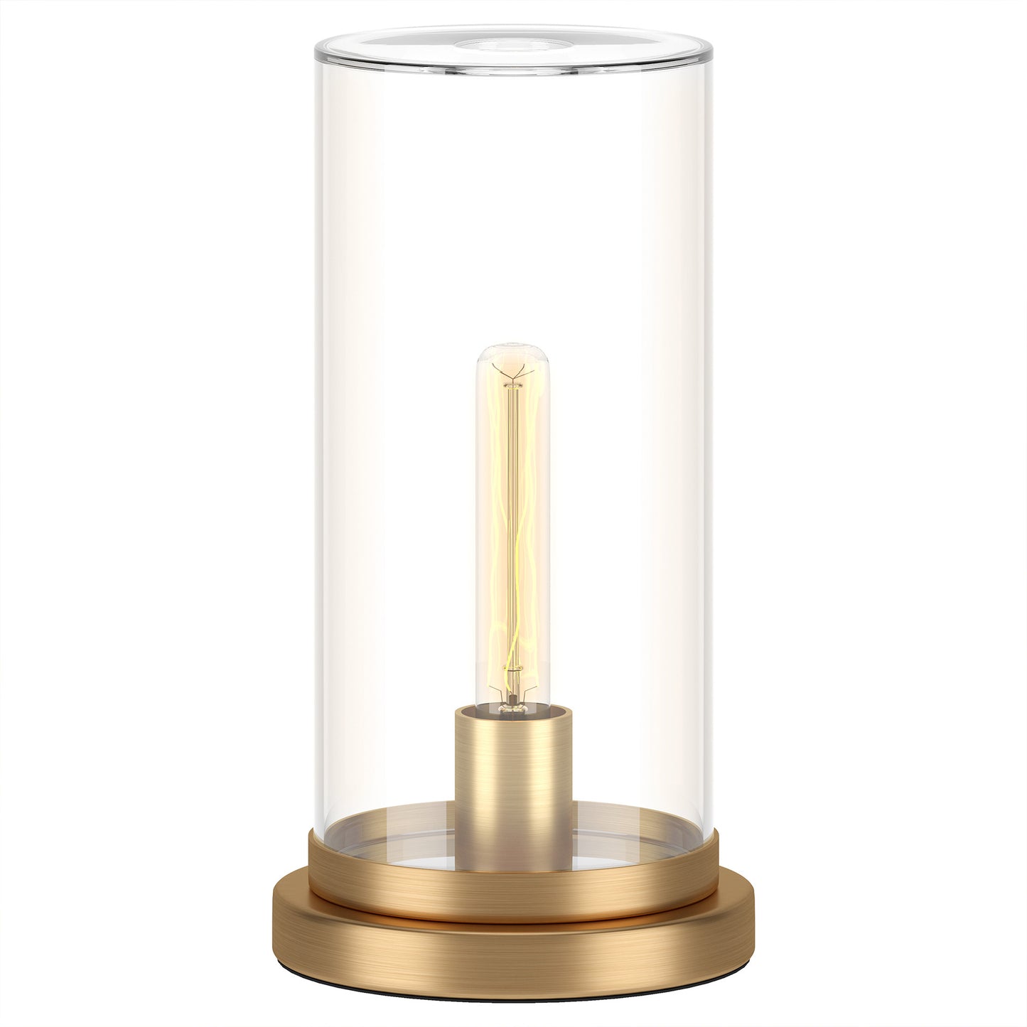 13" Gold Metal Table Lamp With Clear Drum Shade