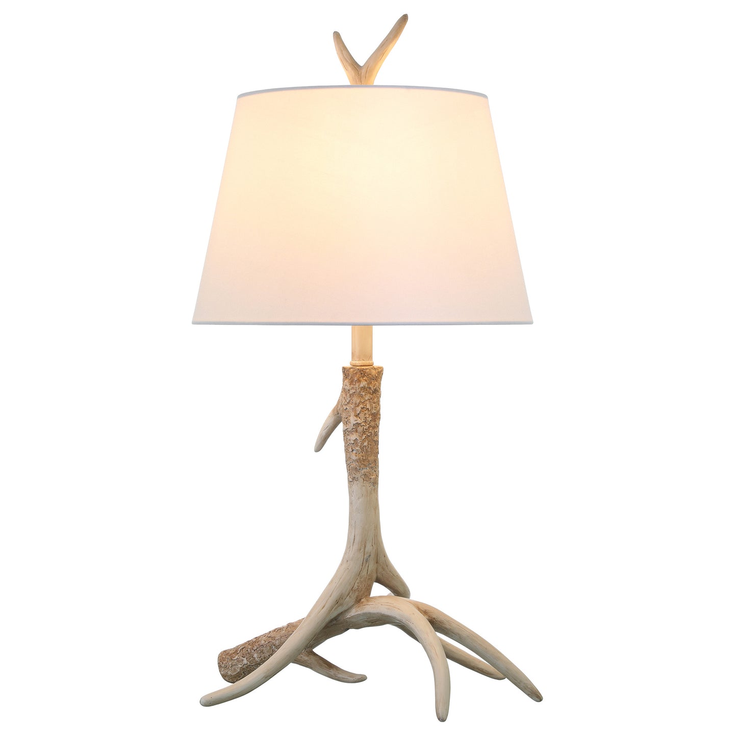 27" Brown Antlers Table Lamp With White Drum Shade