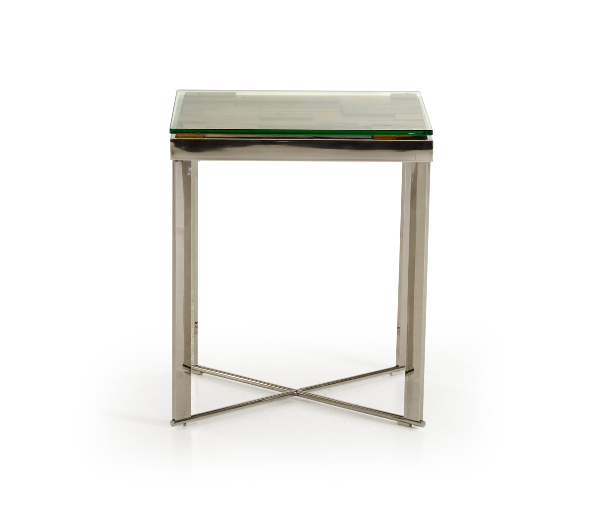 22" Mosaic Wood  Steel  And Glass End Table