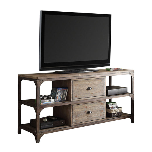 60" X 20" X 30" Weathered Oak And Antique Silver TV Stand