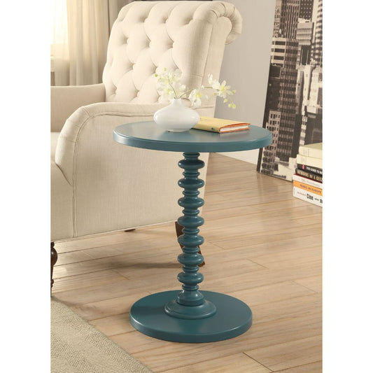 Fun Teal Wood Pedestal End Table