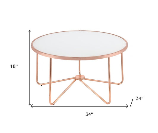 34" X 34" X 18" Frosted Glass And Rose Gold Coffee Table