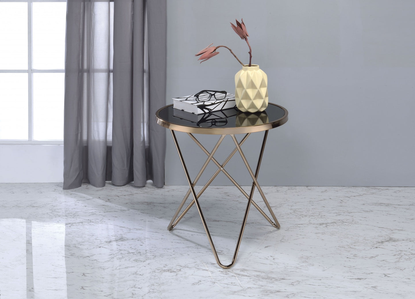 Mod Black Glass And Geo Gold End Table