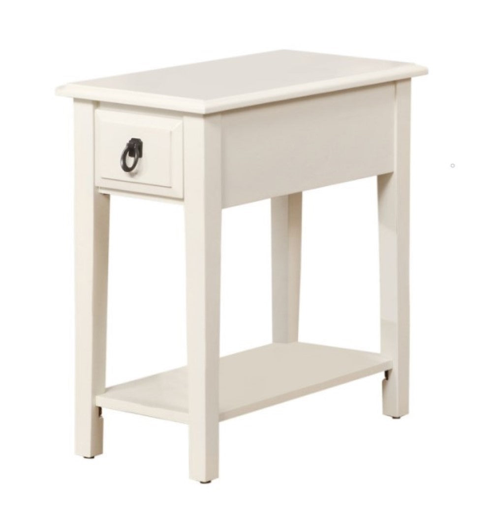 23" White Solid Wood End Table With Drawer And Shelf