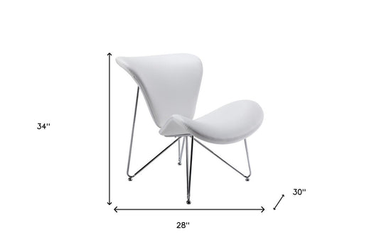 28" White And Silver Polyester Butterfly Chair