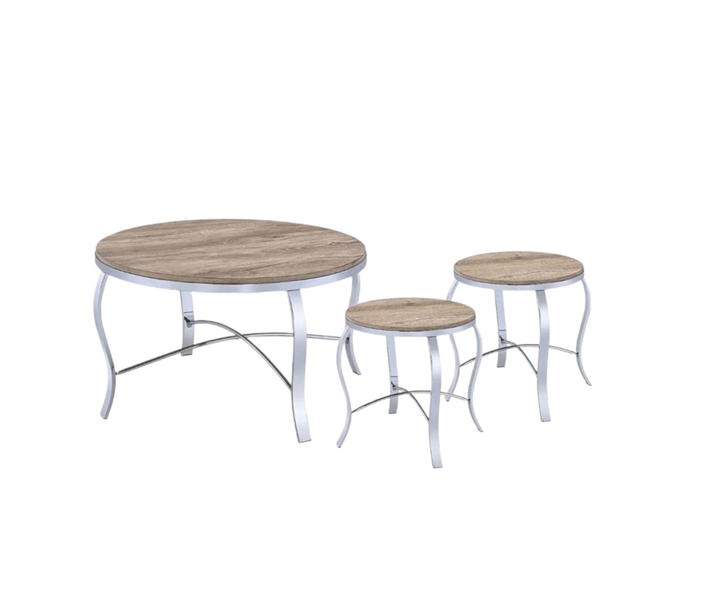 19" Chrome And Brown Round End Tables