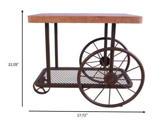 27" X 17.71" X 22.04" Gray Oak And Antique Metal Tube End Table