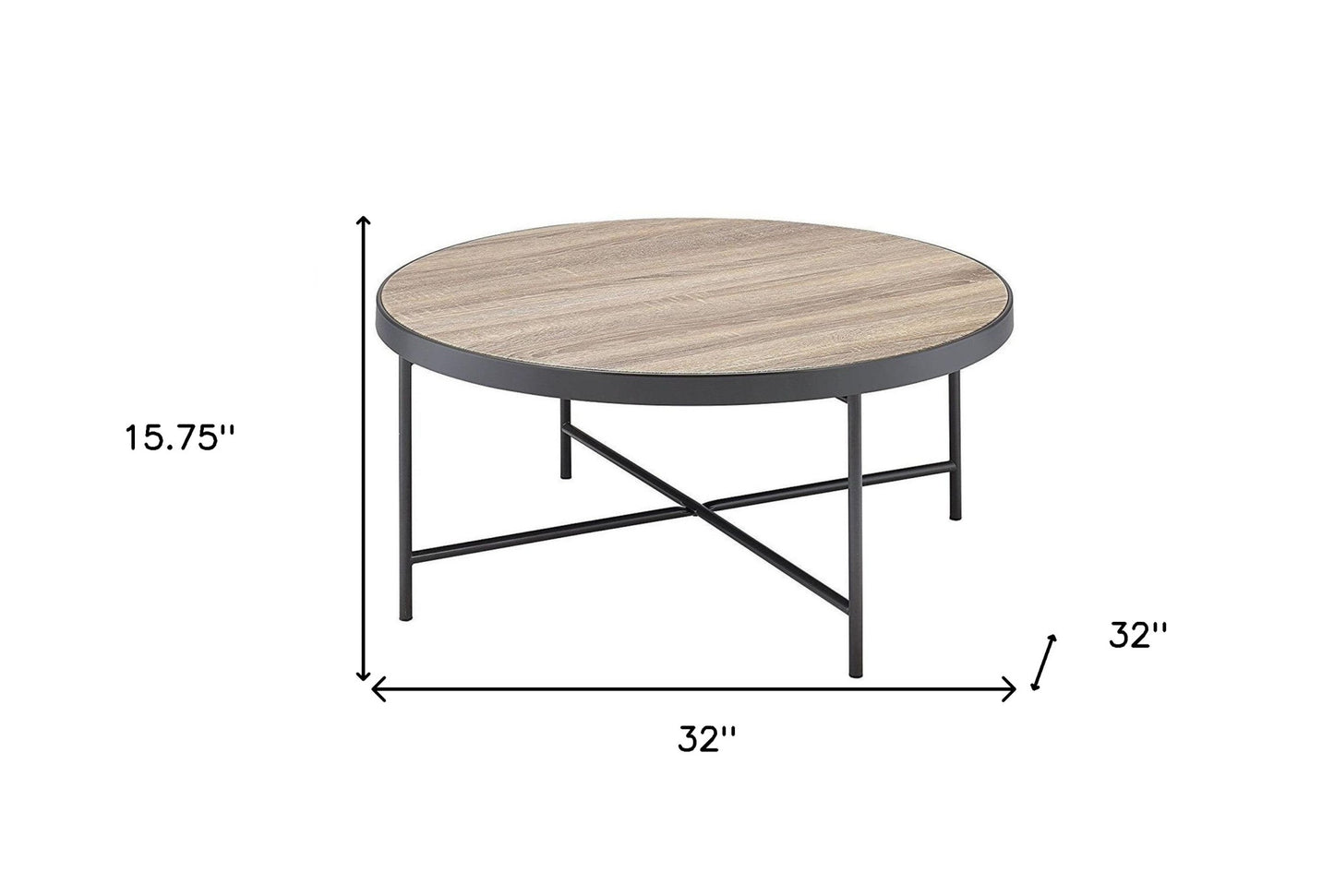 32" Brown And Black Iron Round Distressed Coffee Table