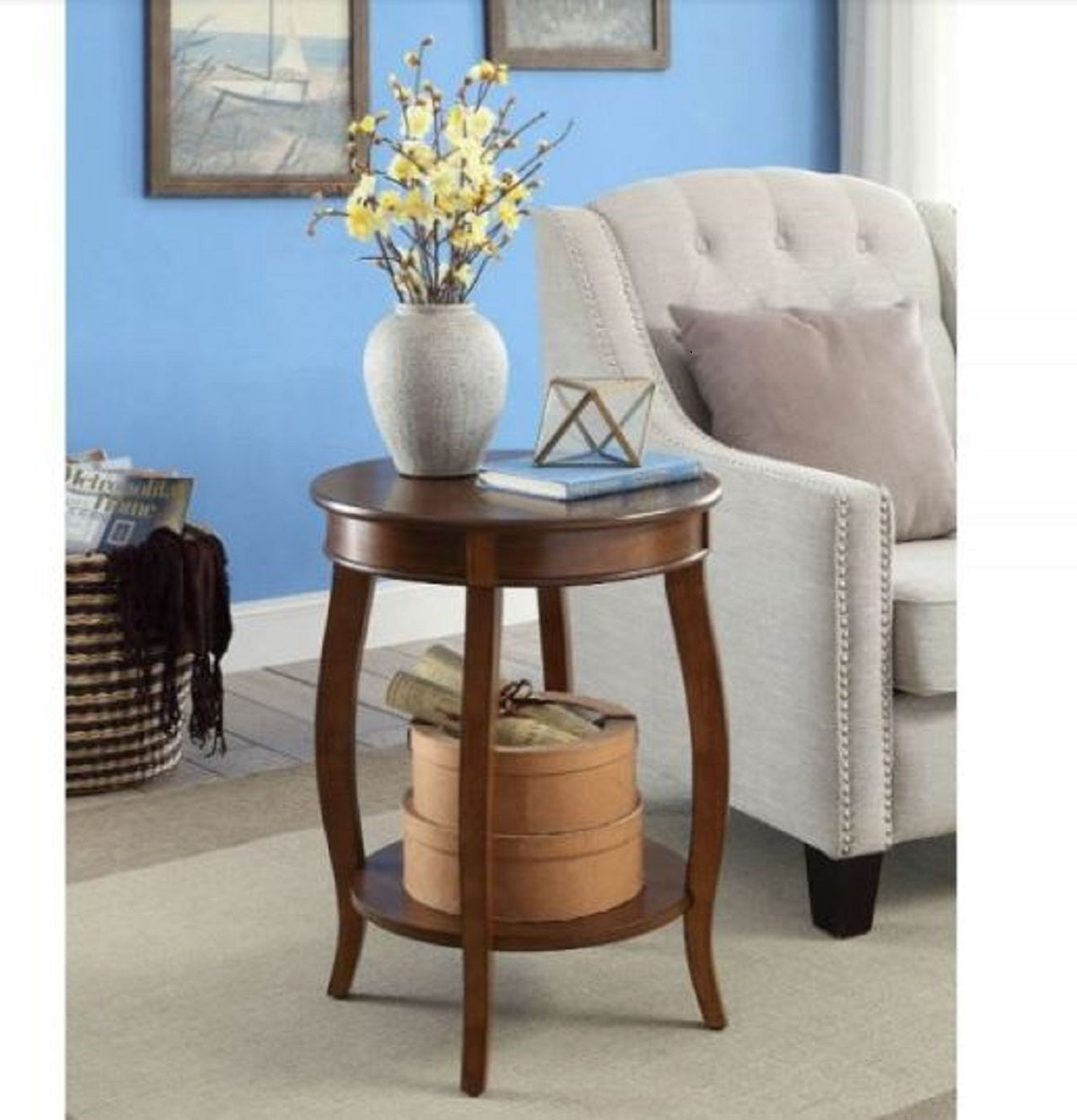 24" Brown Solid Wood Round End Table