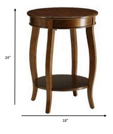 24" Brown Solid Wood Round End Table