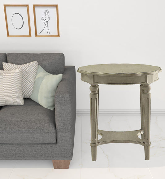 24" Light Slate Gray Solid Wood Round End Table With Shelf