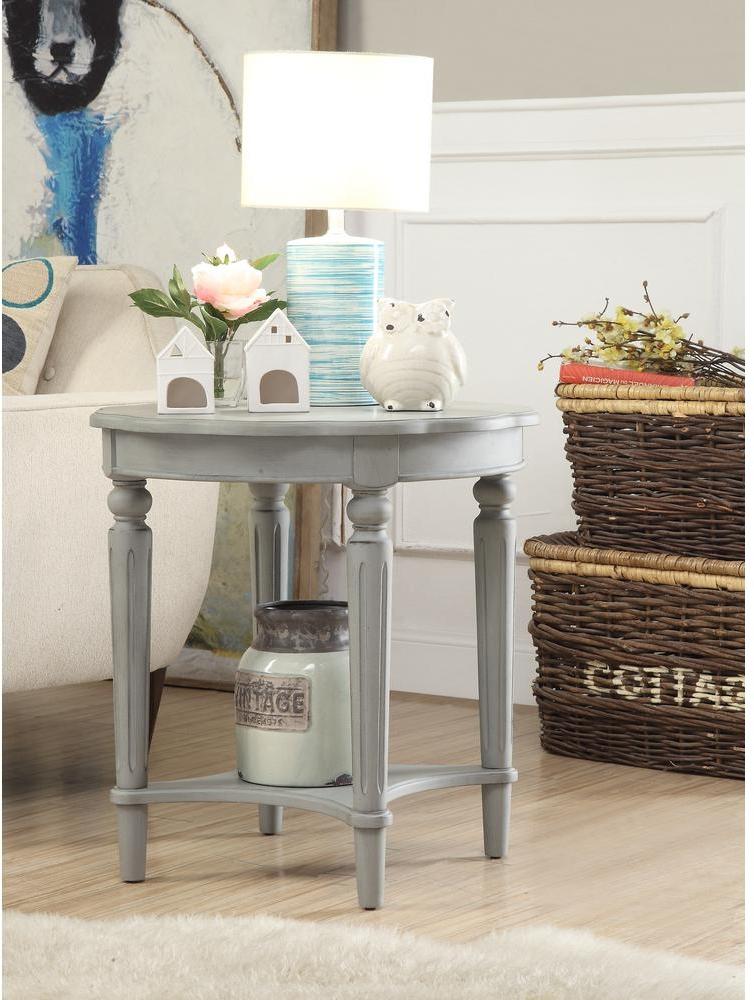 24" Light Slate Gray Solid Wood Round End Table With Shelf