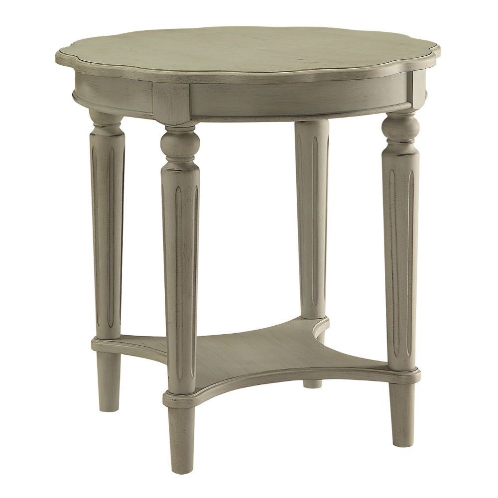 24" Light Slate Gray Solid Wood Round End Table With Shelf