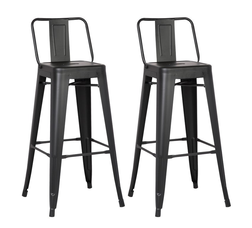 Set of Two 30" Black Iron Low Back Bar Height Bar Chairs