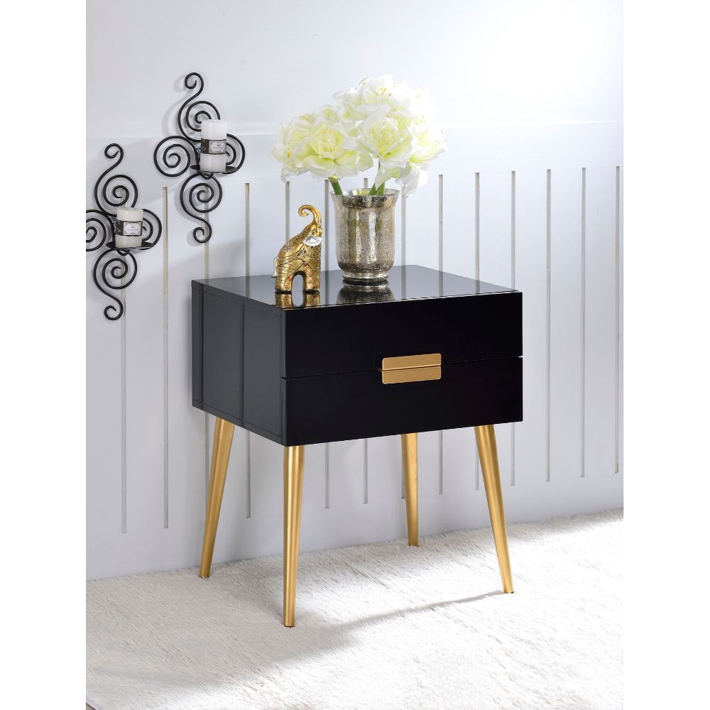 24" Gold And Black End Table