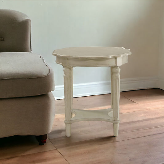 24" Off White Solid Wood End Table With Shelf