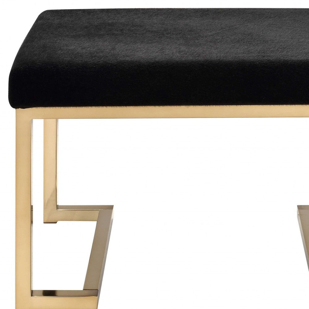 24" Black Cotton Blend And Gold Ottoman