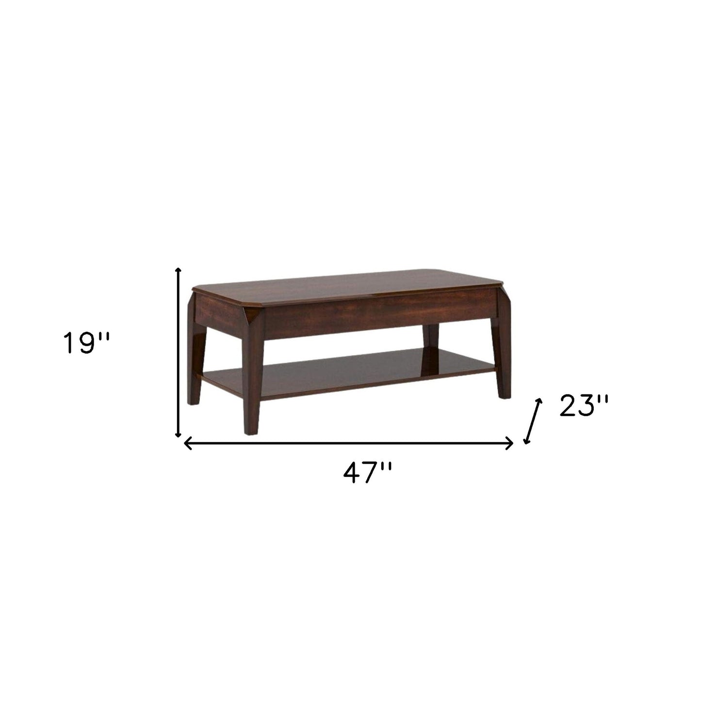 47" Dark Brown Lift Top Coffee Table With Shelf