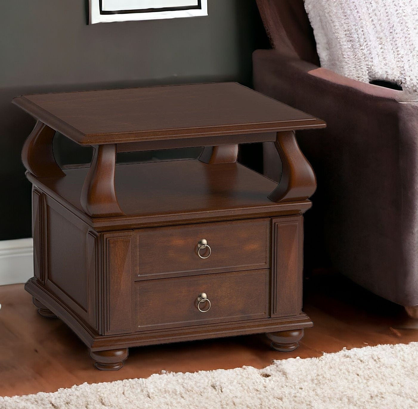 26" X 28" X 26" Walnut Poplar And Basswood End Table