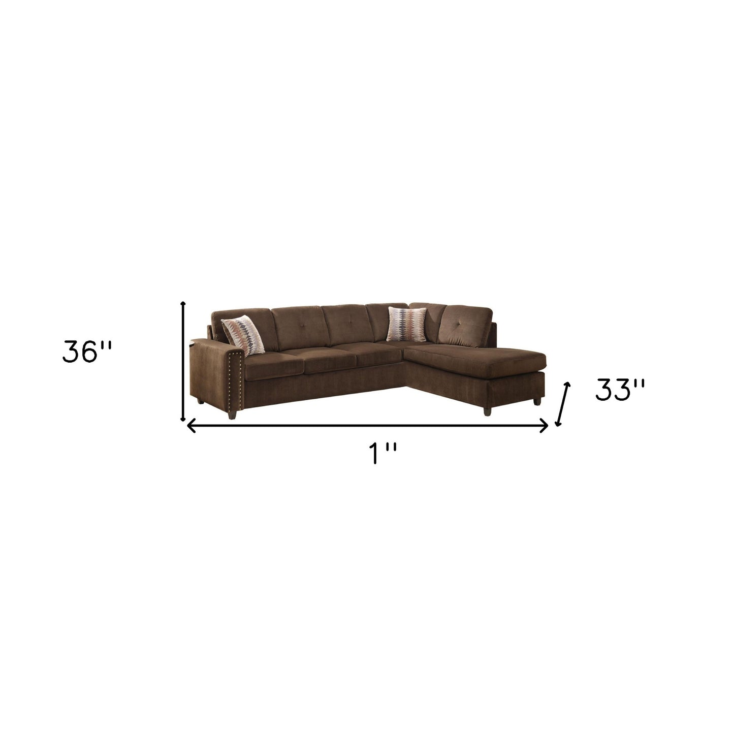 Chocolate Velvet L Shaped Two Piece Sofa and Chaise Sectional