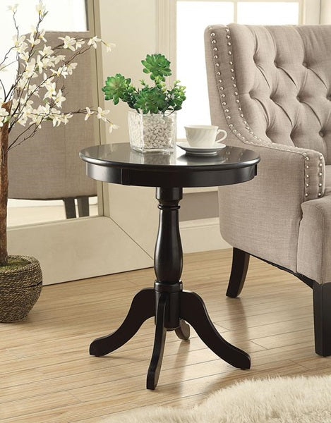 22" Black Solid Wood Round End Table