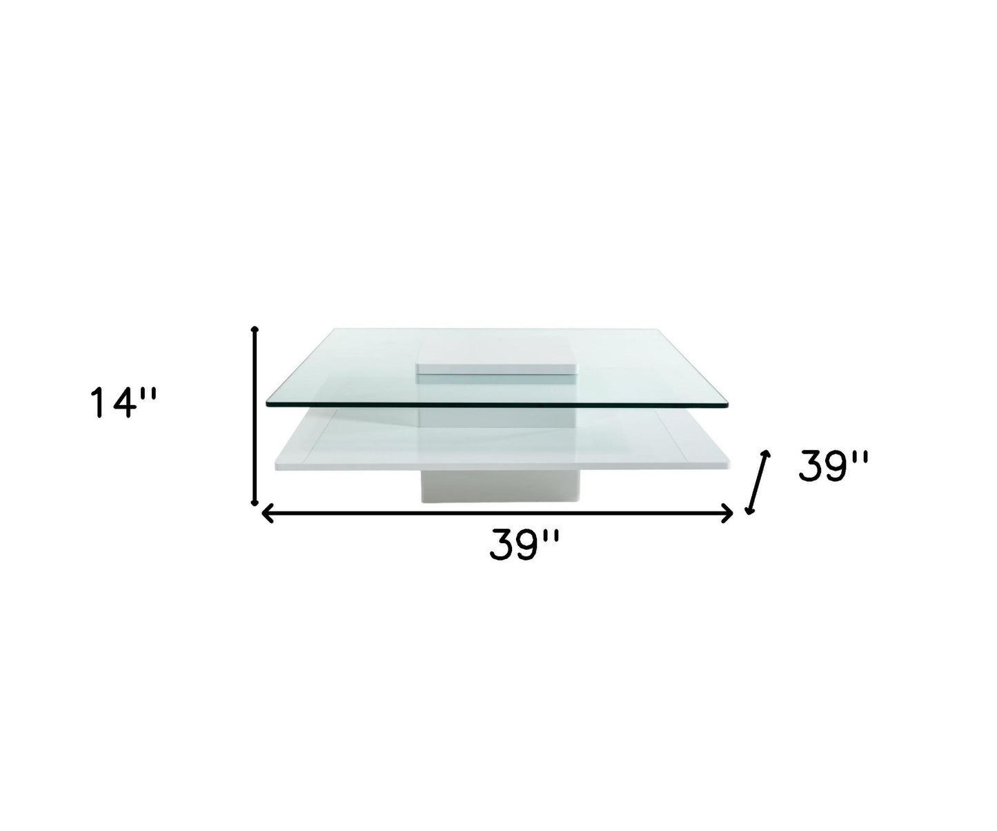 14" White Mdf And Glass Coffee Table