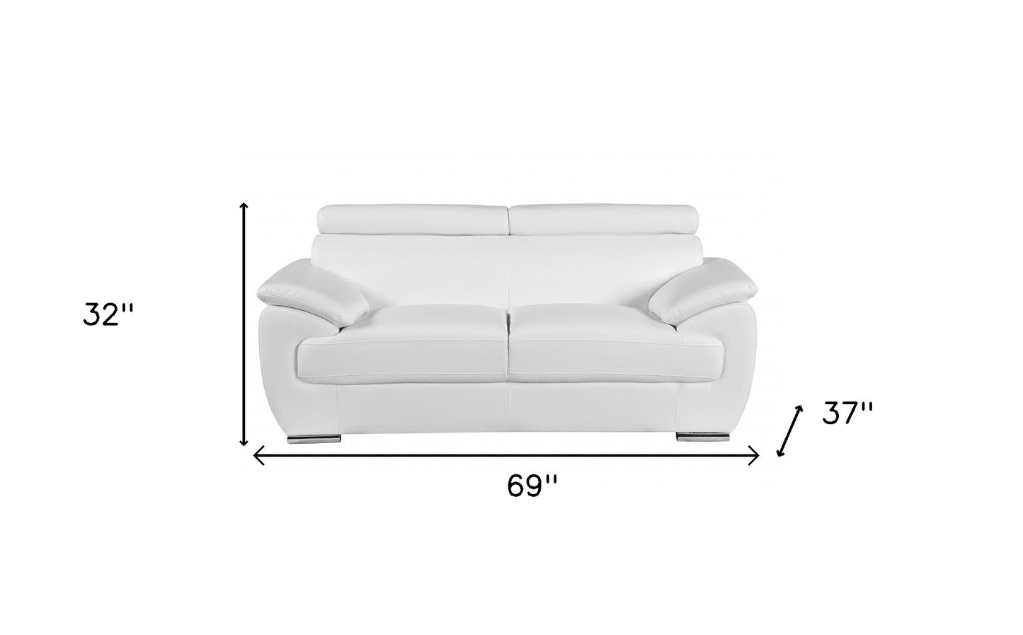 69" White And Silver Faux Leather Love Seat