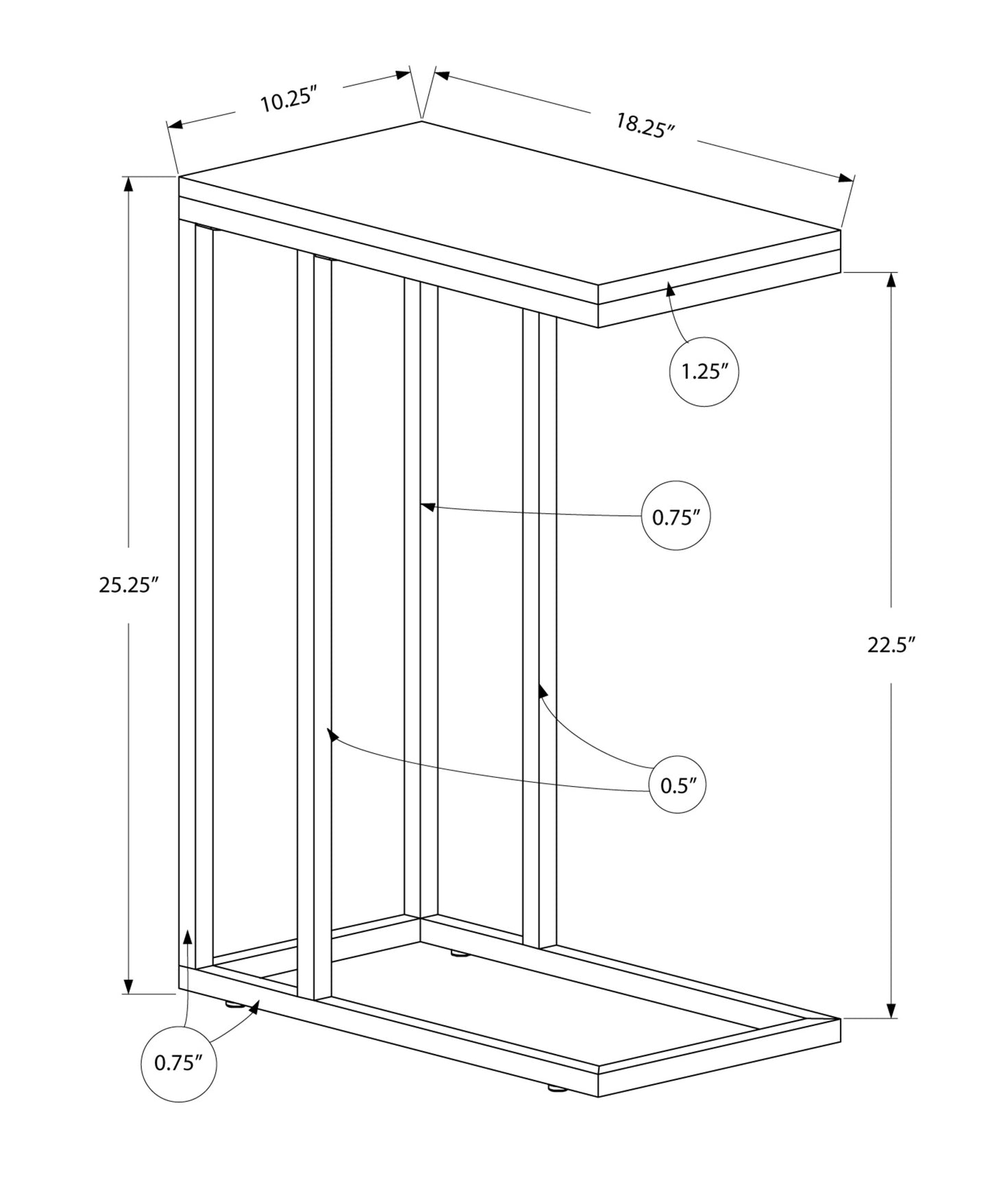 18.25" X 10.25" X 25.25" White Particle Board Metal  Accent Table