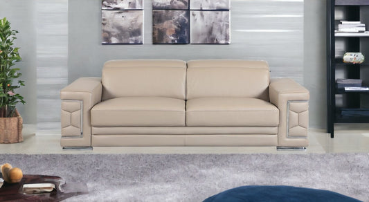 89" Beige And Silver Italian Leather Sofa