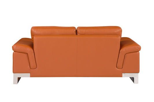 73" Camel And Silver Genuine Leather Love Seat