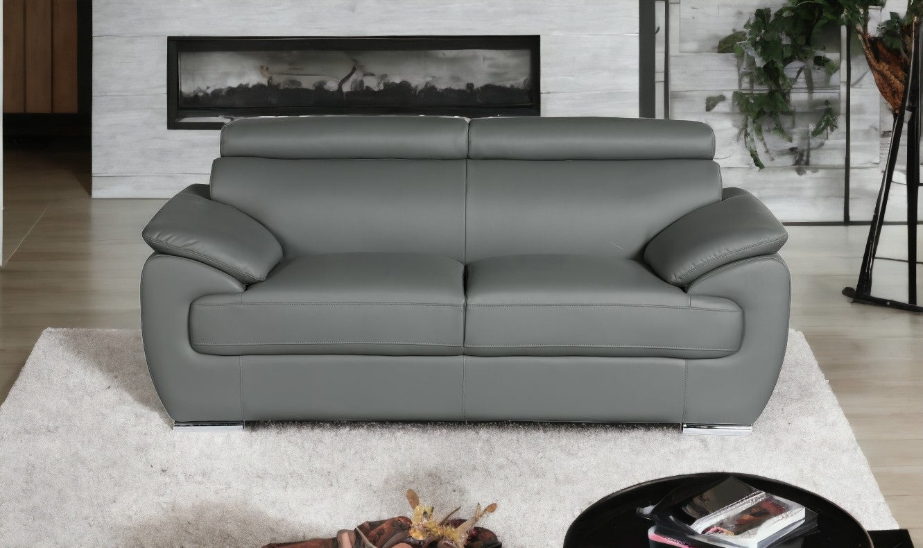 69" Gray And Silver Faux Leather Love Seat