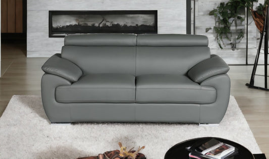 69" Gray And Silver Faux Leather Love Seat