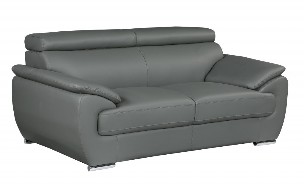 69" Gray And Silver Faux Leather Love Seat
