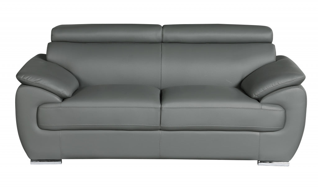 69" Gray And Silver Faux Leather Love Seat