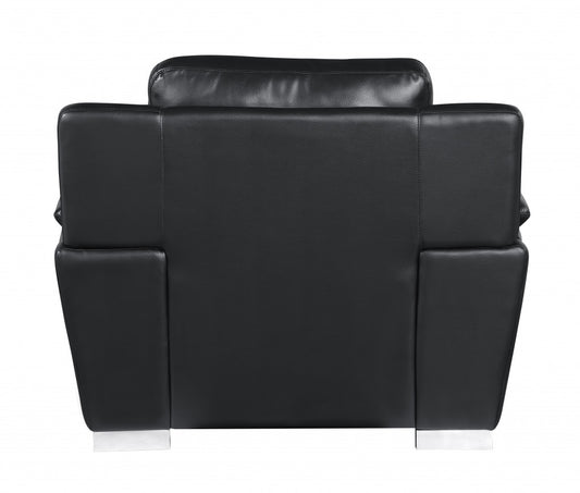 48" Black and Silver Leather Match Arm Chair