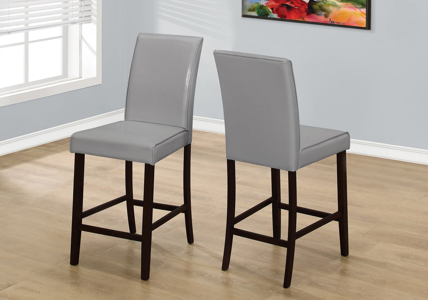 Set of Two 25" Gray And Brown Solid Wood Counter Height Bar Chairs