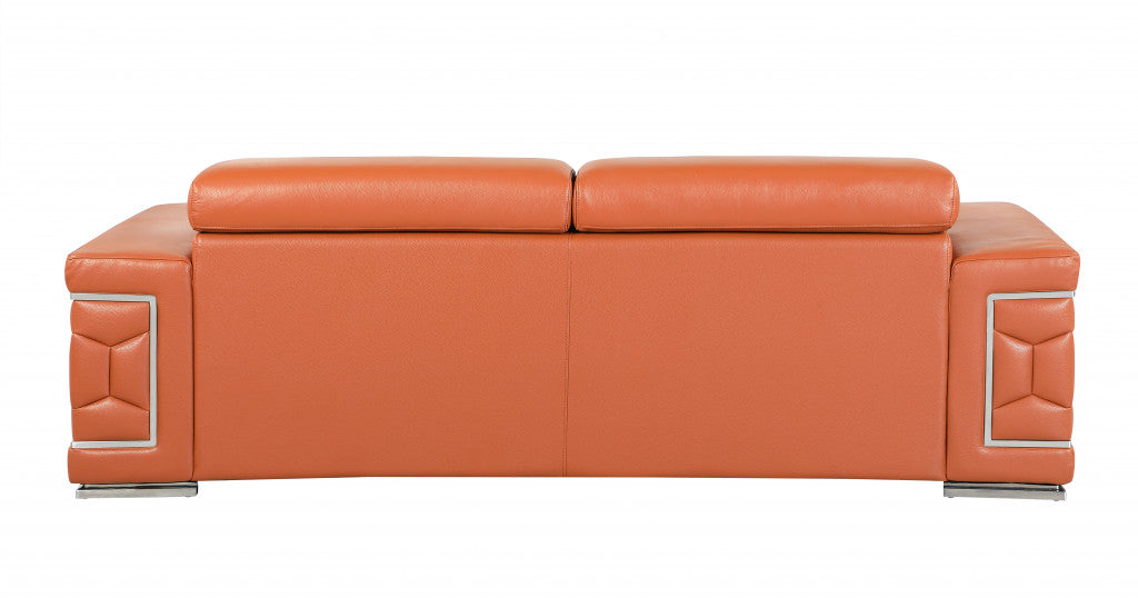 89" Camel And Silver Italian Leather Sofa