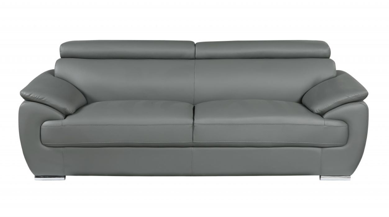 86" Gray And Silver Leather Sofa