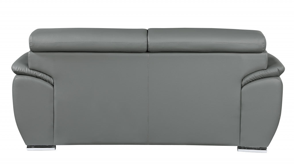 86" Gray And Silver Leather Sofa