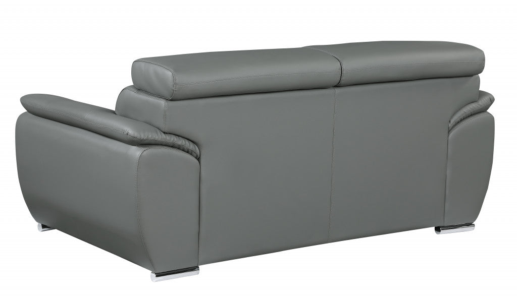 86" Gray And Silver Leather Sofa