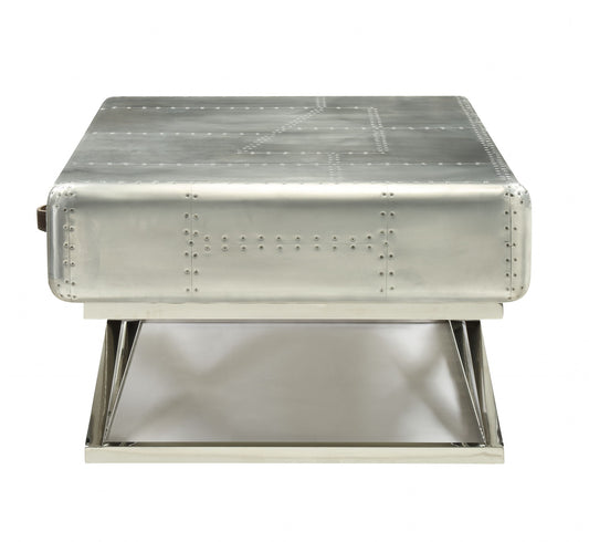 51" Silver Aluminum Coffee Table With Three Drawers