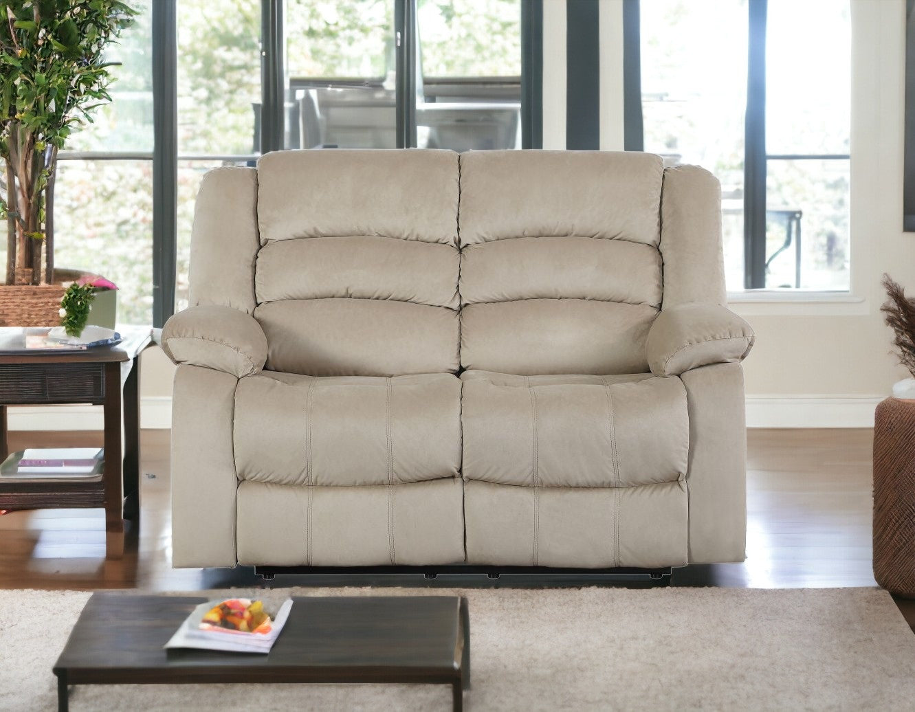 60" Beige Microfiber Manual Reclining Love Seat