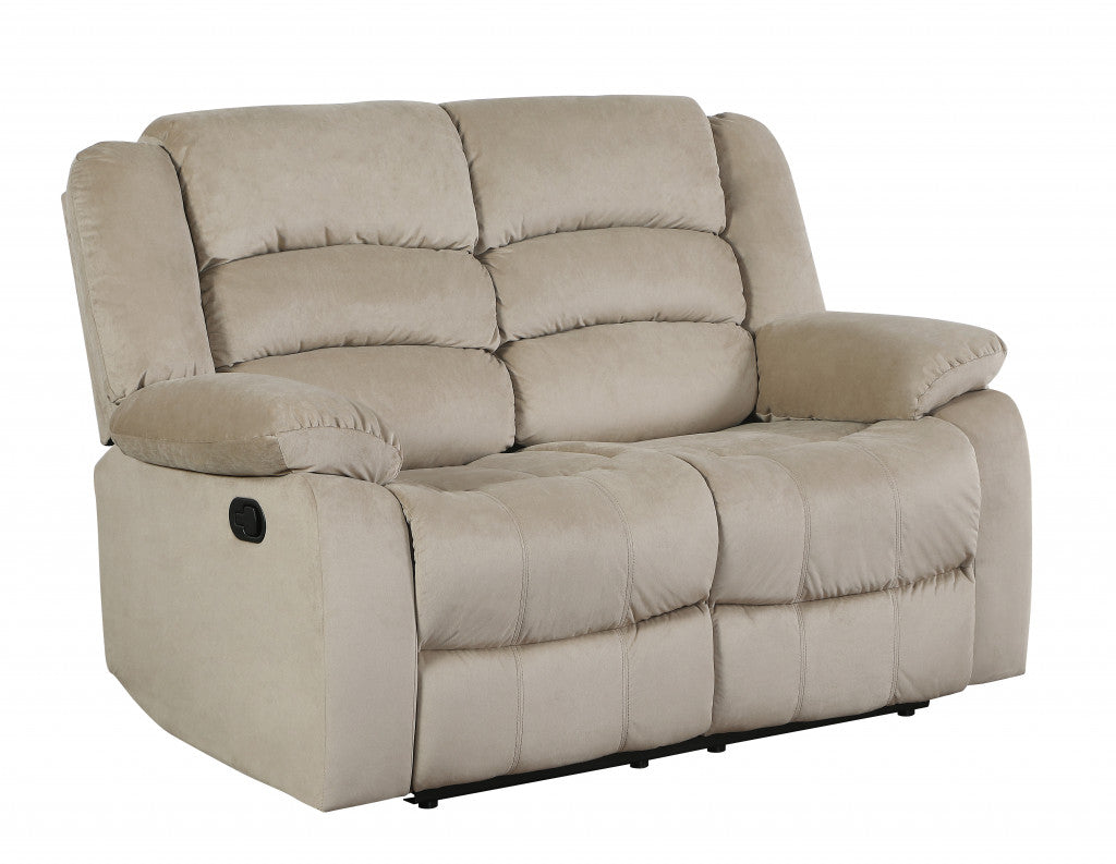 60" Beige Microfiber Manual Reclining Love Seat