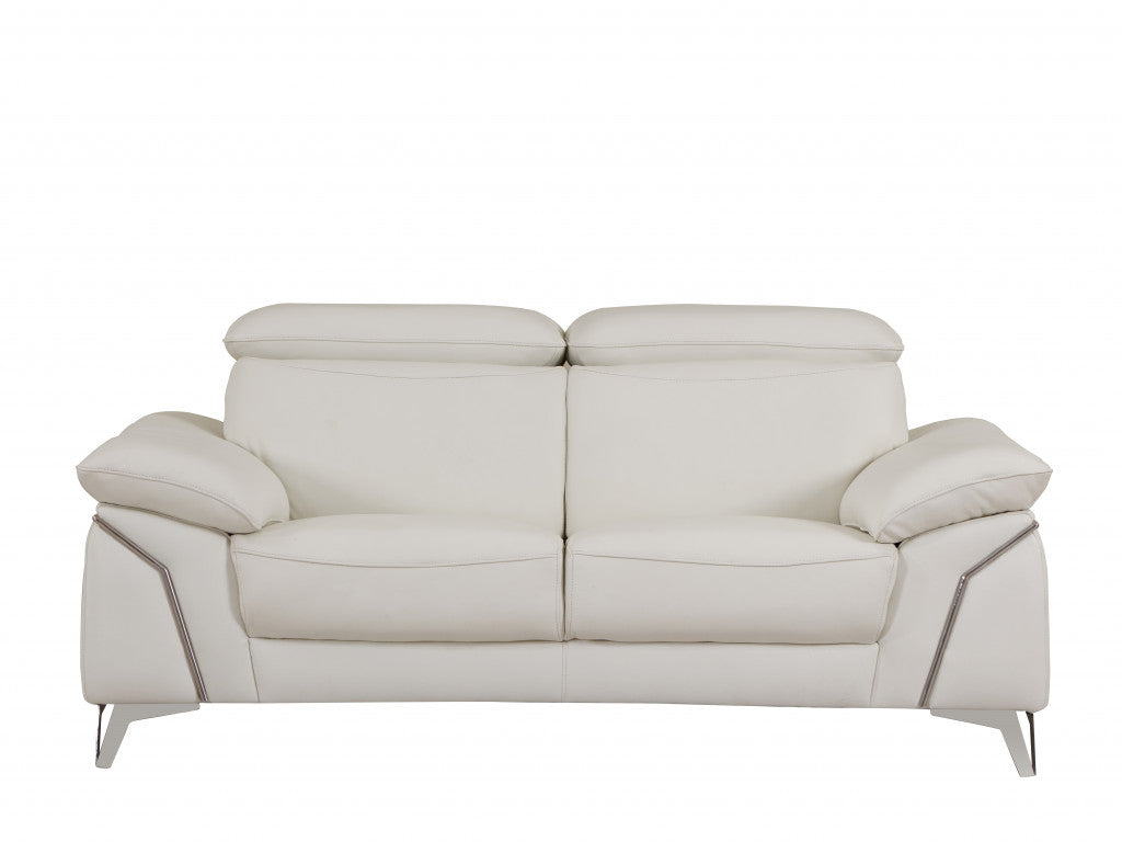 71" White And Silver Italian Leather Sofa