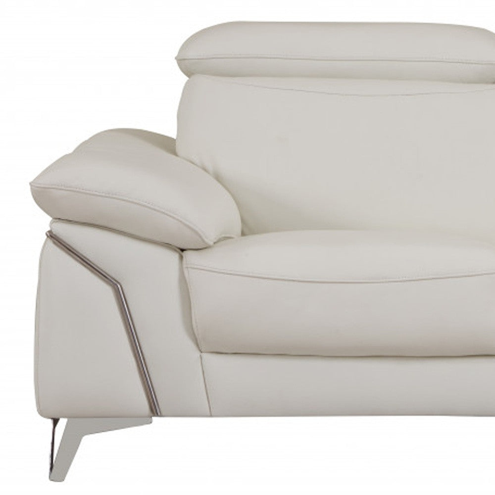 71" White And Silver Italian Leather Sofa