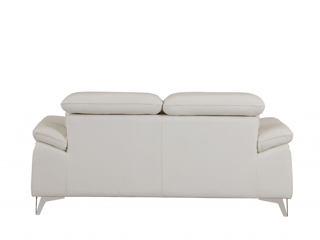 71" White And Silver Italian Leather Sofa