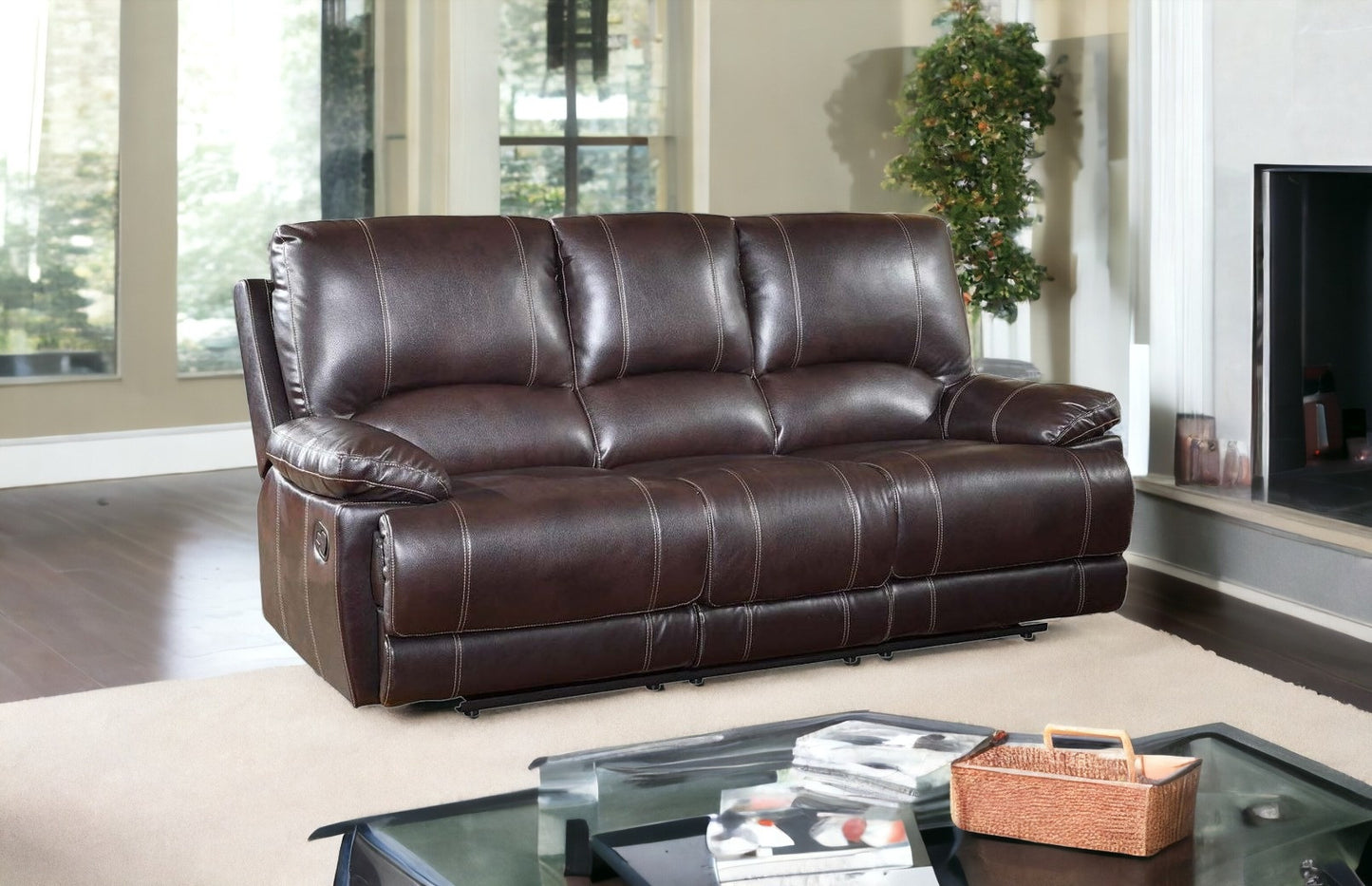 89" Brown And Black Faux Leather Sofa